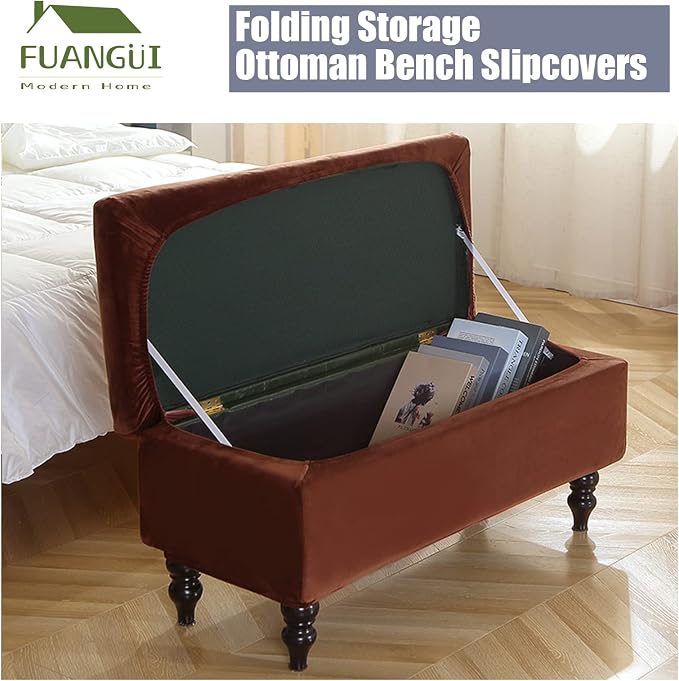 FUANGUI Ottoman Cover Slipcovers Rectangular Folding Stretch | Storage Bench Footrest Sofa Stool Covers Footstool Protector with Elastic Bottom, Removable Washable,Large