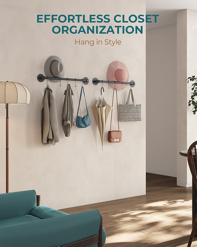 OROPY 21'' Pot Rack Wall Mounted, Iron Pipe Hanging Rack, 10 S Hooks, 2Pack | Industrial Utensils Kitchen Hanging Rail, Pot and Pan Organizer, Pot Lid Organizer, Black