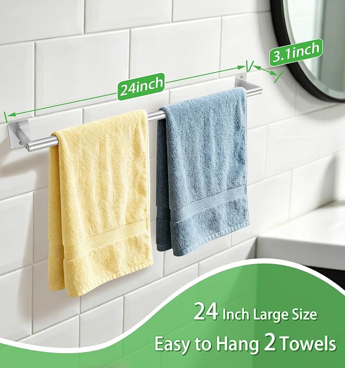 VOTZAAQ Brushed Nickel Towel Bar for Bathroom Wall,Stainless Steel Towel Racks for Bathroom Wall Mounted, Space-Saving Towel Storage, 24 Inch