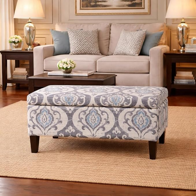 HomePop 36" Storage Ottoman Bench with Hinged Lid - Slate Damask