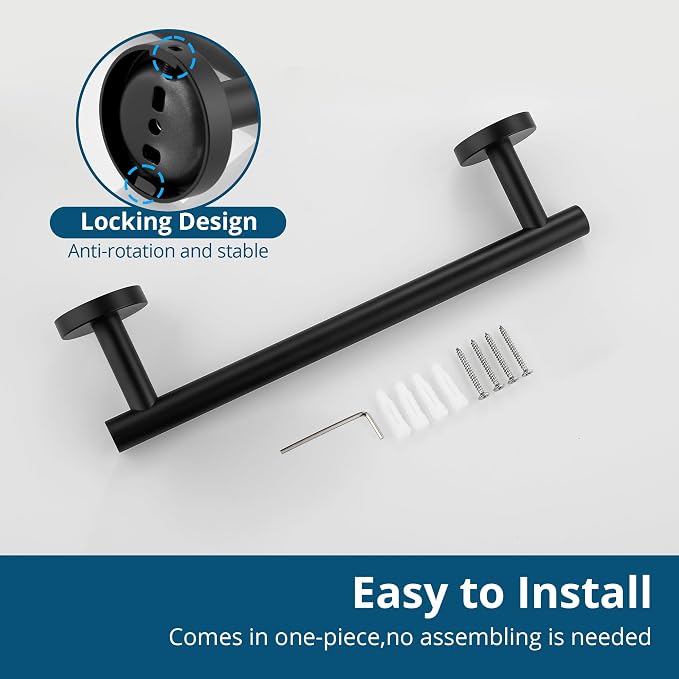 Sayayo Matte Black Hand Towel Holder for Bathroom, 12 Inch Towel Bar Towel Rack for Kitchen, Towel Ring Towel Rod Wall Mount SUS304 Stainless Steel (Hanging Length 9-Inch)