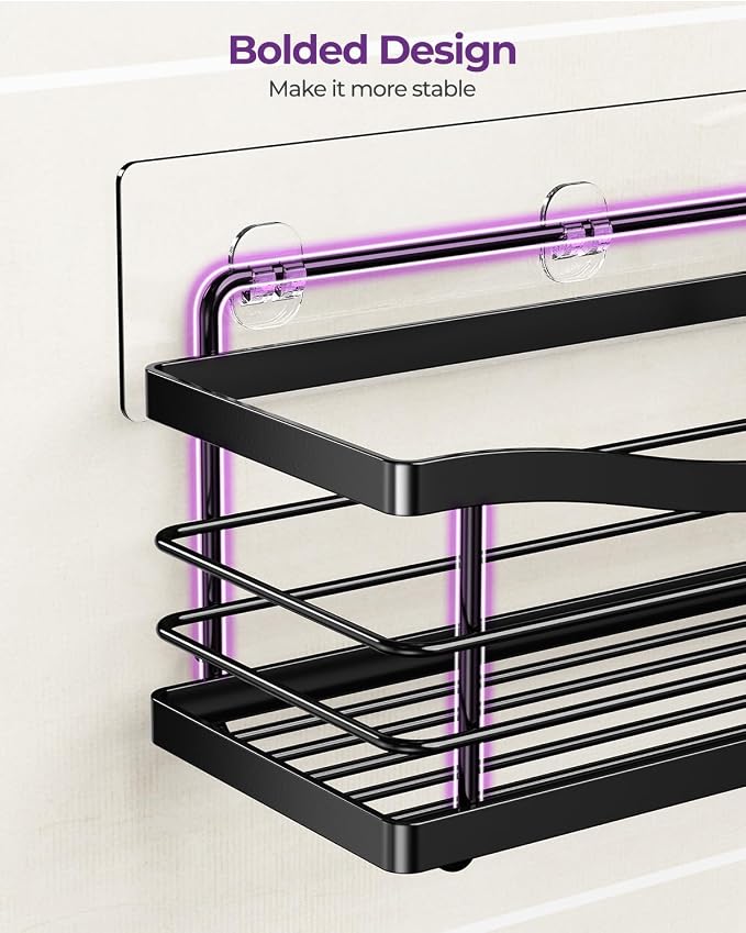 ODesign 3 Pack Adhesive Shower Caddy,Stainless Steel Shower Shelves,Black | No Drilling Shower Shelves Rack,Rustproof Shower Organizer with Soap Holder,Shelves for Bathroom Storage & Home Decor