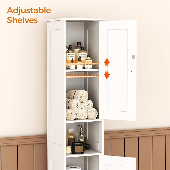 Homleke Tall Bathroom Storage Cabinet with 2 Doors, Slim Bathroom Cabinet | Narrow Storage Cabinet with Adjustable Shelves, Anti-Tip Design, Reversible Door, Easy Assembly, White, 11.8''W