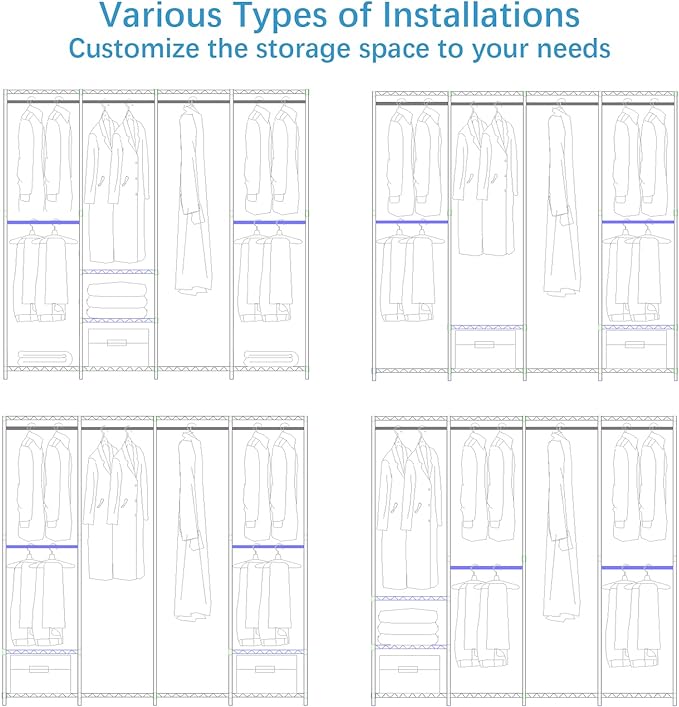 VIPEK V40 Heavy Duty Clothes Rack, Modular Closet System Clothing Rack | 76 inch Adjustable Open Clothing Storage System with 6 Shelves & 4 Hang Rods for Bedroom/Reach-in Closet, White