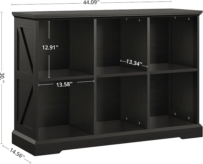 IRONCK 6 Cube Storage Organizer, Farmhouse Wood Bookshelf | Black finish, anti-tip design, cube shelf unit for bedroom, living room, home office, books or decor