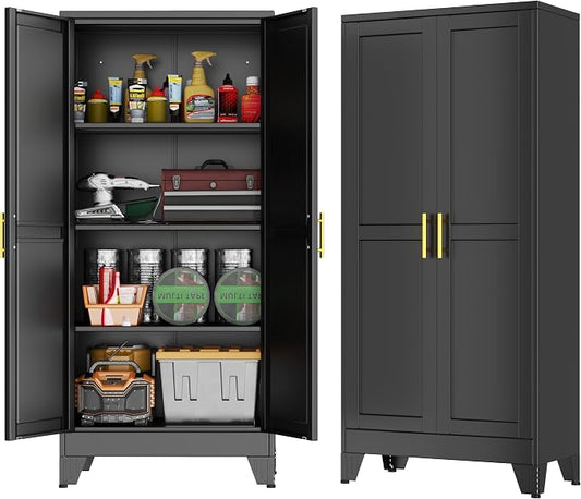 GAIOUS 61''Tall Metal Garage Storage Cabinet,File Cabinet with Door and Adjustable Shelves, Outdoor Steel Tool Cabinet for Home,Office,Warehouse,Garage,Black