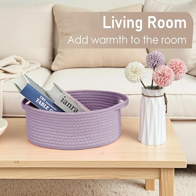 JMvicyroam Small Woven Basket, Empty Gift Basket, Purple/1 Pack | Small Gift Basket, Cotton Rope, 12 x 8 x 45 in, Handles, Includes Ribbon and Bag, Birthday Gift Basket