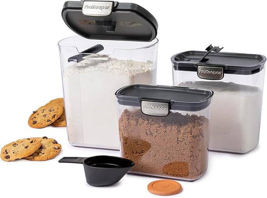 ProKeeper+ 6-Piece Airtight Food Storage Container Set – Clear Plastic Flour and Sugar Canister Set with Magnetic Accessories for Kitchen Organization