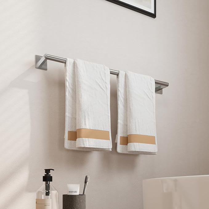 USHOWER Brushed Nickel Towel Bar, 24 Inch Towel Racks for Bathroom | Heavy Duty Stainless Steel Towel Holder Wall Mounted, Easy Installation (Total Length 26 Inch)