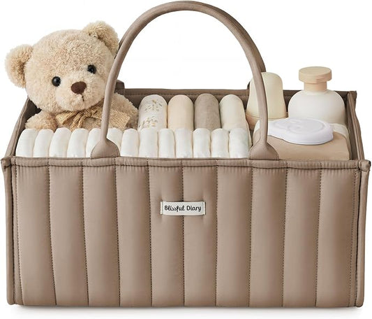 Blissful Diary Baby Diaper Caddy Organizer, Stylish Storage Basket for Newborn Essentials and Diaper Station, Gift for Baby Shower and Registry Must-Have, Mocha Brown