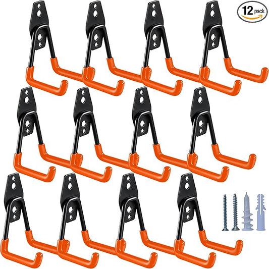 HUPBIPY Heavy Duty Garage Hooks 12 Pack, 2.8 inch Small U Shaped Hanger, Wall Mounted Storage System, Power and Garden Tool Organizer, for Hanging Ladders, Hose, Bulk Items and More