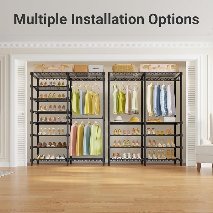 VIPEK S2 Clothes Rack with 8-Tier Shoe Rack, Metal Closet Rack, Black | Freestanding Clothing Rack with 2 Hanging Rods, Adjustable Shelves, Heavy Duty Walk-In Closet Organizer for Entryway/Bedroom