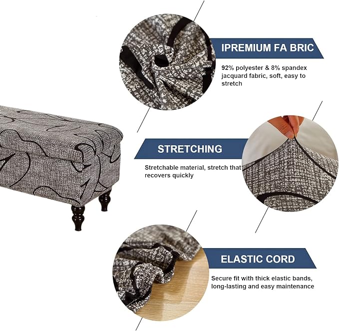 FUANGUI Ottoman Cover Slipcovers Rectangular Folding Stretch | Storage Bench Footrest Sofa Stool Covers Footstool Protector with Elastic Bottom, Removable Washable,Medium