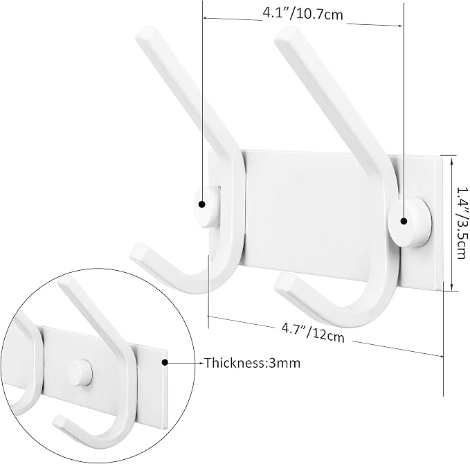 WEBI Coat Rack Wall Mount,Coat Hooks Wall Mounted,Wall Coat Hanger,Hook Rack,2 Hooks for Hanging Coats,Jackets,Clothes,White