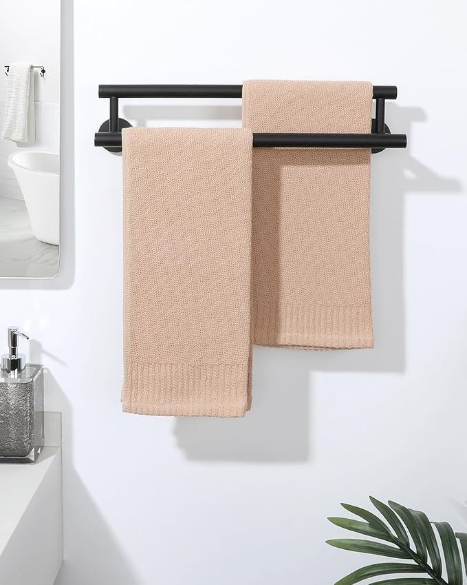 Alise Double Towel Bar Black,16" Towel Racks for Bathroom Wall Mounted | Bathroom Towel Rack SUS304 Stainless Steel Bathroom Towel Holder Quick Drying Hand Towel Holder Towel Bar for Walls