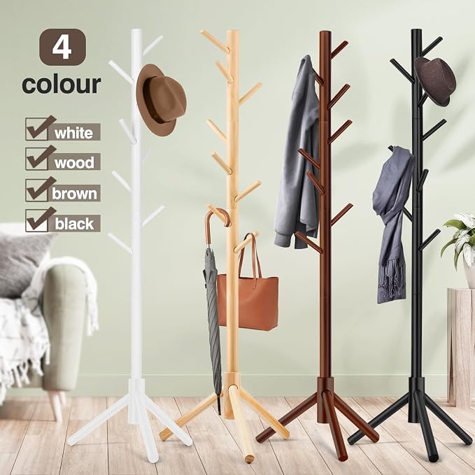 WANGMUXIA Freestanding Coat Rack | Coat Rack with 8 Hooks and 3 Adjustable Size Tree for Bedroom, Hallway, Entrance, Office, for Hats, Coats, Scarves, Handbags