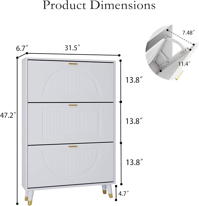 Narrow Shoe Cabinet Storage for Entryway: Cabinet Shoe Rack Organizer, White Shoes Cabinets with 3 Flip Drawers, Modern Shoes Storage Entryway for Front Door Entrance (1 Piece, 32")