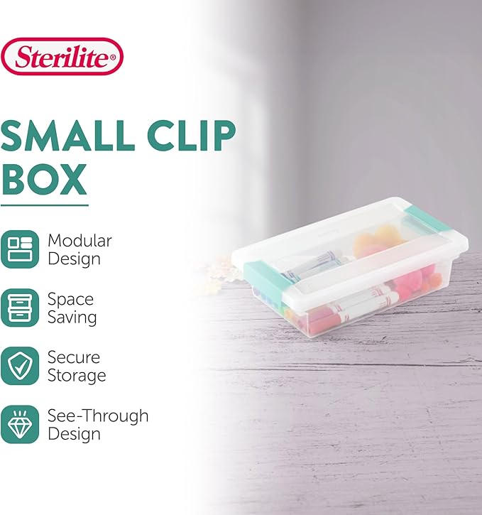 Sterilite Clip Box, Stackable Clear Plastic Bins- Small, 30-Pack | Storage Containers with Latching Lids for Writing, Arts or Crafts Supplies - Home, Office, Classroom & Workshop Organization