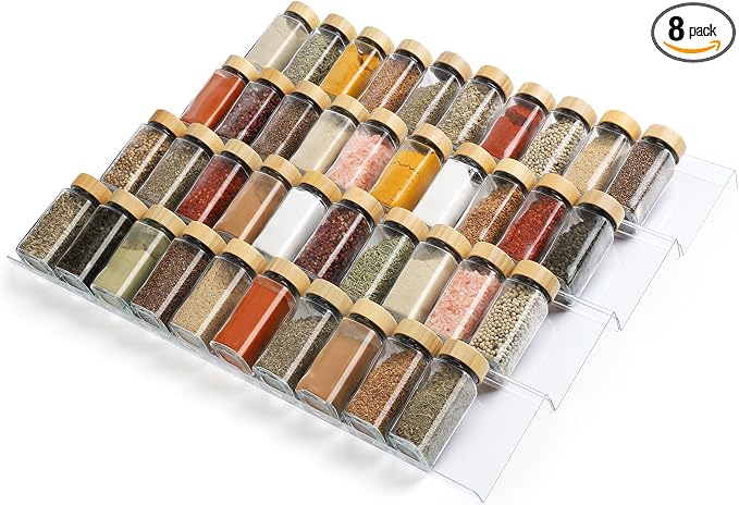 Spice Drawer Organizer 4 Tier, Acrylic Seasoning Organizer Rack, Small | Clear Spice Rack Tray, Kitchen Seasoning Jars Drawers Insert (Jars Not Included/ Expandable From 9" to 18")