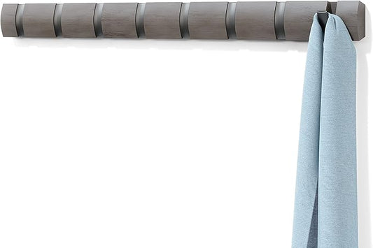 Umbra Flip Wall-Mounted Coat Rack with 8 Hooks – Modern, Space-Saving Storage for Hats, Jackets, Bags, Entryway, Mudroom, Closet, Bathroom, Bedroom – Grey/Pewter