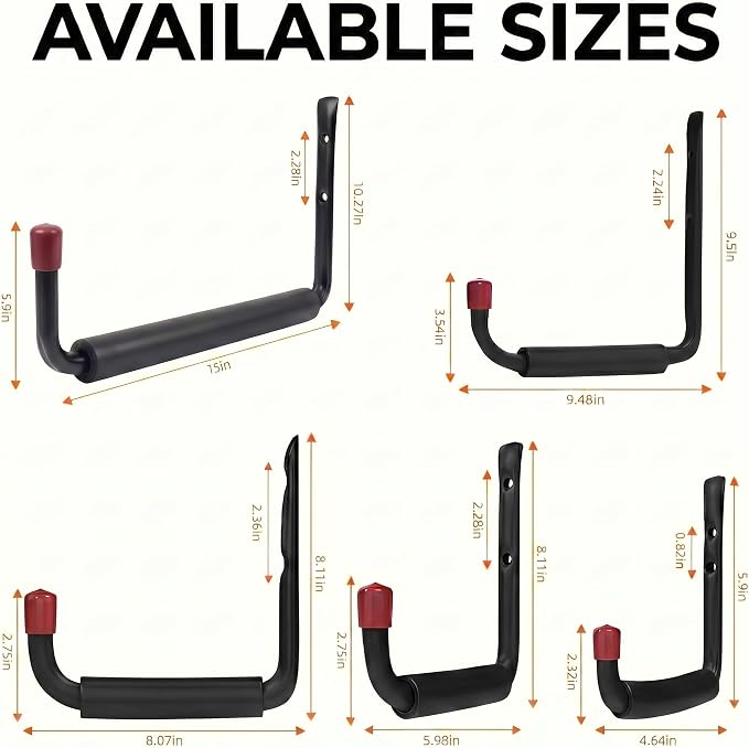 CBWLWJ 6 Pack Garage Hooks Heavy Duty, Multi Functional J Hooks, 9.48 inch Anti Slip Ladder Hooks for Bikes, Chairs, Garden Tools and More.