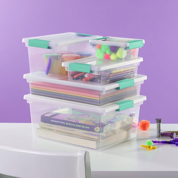 Sterilite Clip Box, Stackable Clear Plastic Bins- Mini, 24-Pack | Storage Containers with Latching Lids for Writing, Arts or Crafts Supplies - Home, Office, Classroom & Workshop Organization