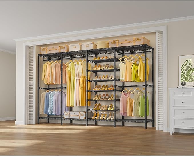VIPEK S4 Clothes Rack with Shoe Shelves for Bedroom/Walk-In Closet, Black | Freestanding Clothing Rack with 8-Tier Shoe Rack, 4 Hanging Rod, Adjustable Shelf, Heavy Duty Storage Organizer for Closet