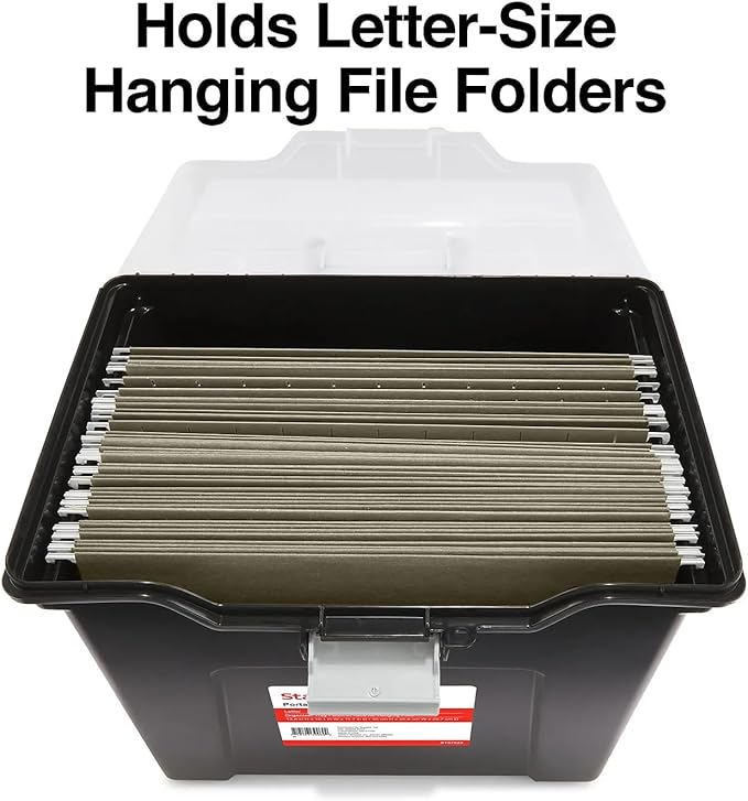 STAPLES File Box Portable Tote, Letter Size, Black, 2-Pack, Handle | Lightweight storage tote for transporting and organizing hanging files.