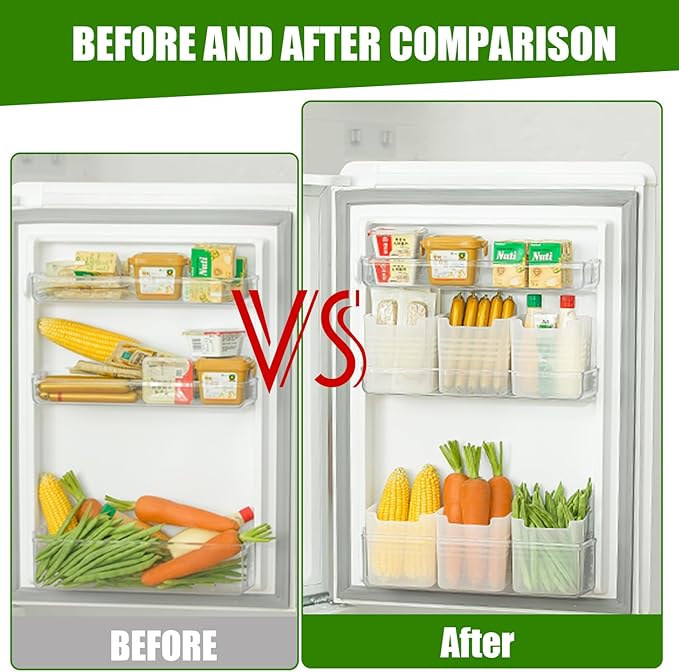 3 Pack Refrigerator Organizer Box, Plastic Refrigerator Side Door Storage Containers, Space-Saving Organizer Bins for Fridge, Refrige Drawers for Fruit and Vegetable (Clear,S*3)