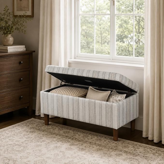 HomePop Malmo 36" Storage Bench - Gray Striped Pattern