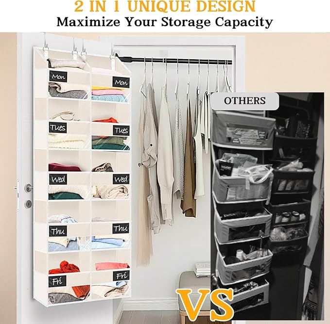 Ofiray-home Over the Door Organizer, 5-Tier Extra Large Storage with 10 Pockets and PVC Label Pouches, 80 lbs Capacity Hanging Closet Organizer, Beige