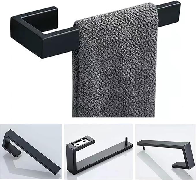 JOPOFI 2-Piece Hand Towel Holder, Towel Ring - Matte Black | Stainless Steel Towel Holder for Bathroom wall, 8" Rectangular Modern Design Hand Towel Bar, Contemporary Hand Towel Rack
