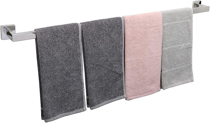TocTen Bath Towel Rack - Square Base Thicken SUS304 Stainless Steel Towel Bar for Bathroom, Bathroom Accessories Towel Rod Heavy Duty Wall Mounted Towel Holder. (Polished Chrome, 36)