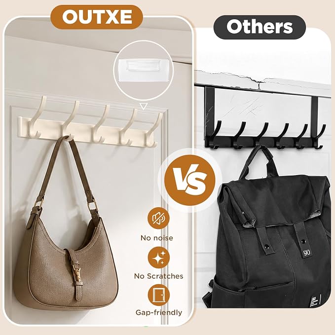 MIAOW Over The Door Hooks, Strong Adhesive Hanger Shower Towel Racks White | 10 Coat Hook for Shower Bathroom, Detachable Adhesive Hook Not Damage Door, Save Space, No Noisy, Adjustable Height for All