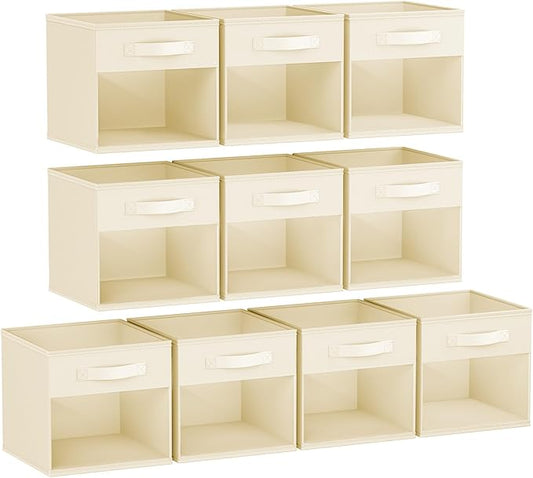 DIMJ Storage Cubes, Cube Storage Bin, 10 Pack Foldable Storage Cubes with Window, Closet Storage Bins with Handle, 11x 11 inch Storage Box for Clothes, Toys, Books