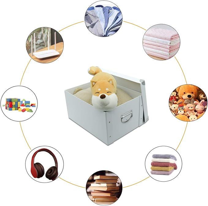 GUOZI Collapsible Storage Box, Decorative Memory Box with Lid & Metal Reinforced Corners, Cardboard File Bin with Handles, Organizer Gift Box for Keepsake Toy Photos Office Nursery Wardrobe Bookshelf | Reinforced metal corners. Easy-grip handles. Stora...