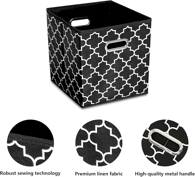 11 Inch Cube Storage Bins , Fabric Cube Organizer Bins with Handle, Foldable Cube Bins for Cloth or Accessary Storage, 11x11x11 Set of 3 (Black Light)