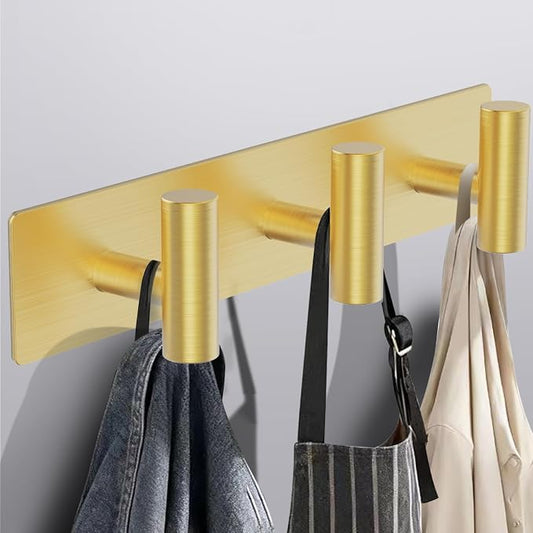 Bntuk Coat Rack Wall Mount - 3 Coat Hooks, Towel Racks for Bathroom Robes Bags Keys, Hat Rack Wall Towel Hooks Organizer (Gold)