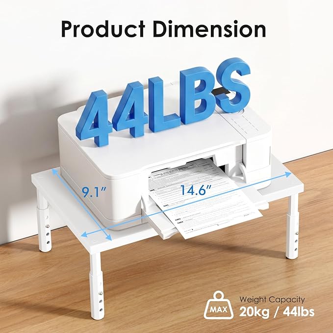 ECOLOVI Wood Computer Monitor Stand Riser for Desk, 4-Height Adjustable Desktop PC Printer Laptop Stand Shelf, Desk Organizer Workspace Accessories for Home Office Supplies, White