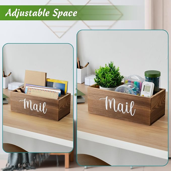 DRASTAR Mail Organizer Countertop, Mail Holder with 3 Slots, Mail Sorter Organizer for Desk, Envelope Holder for Home Office, Burnt Wood