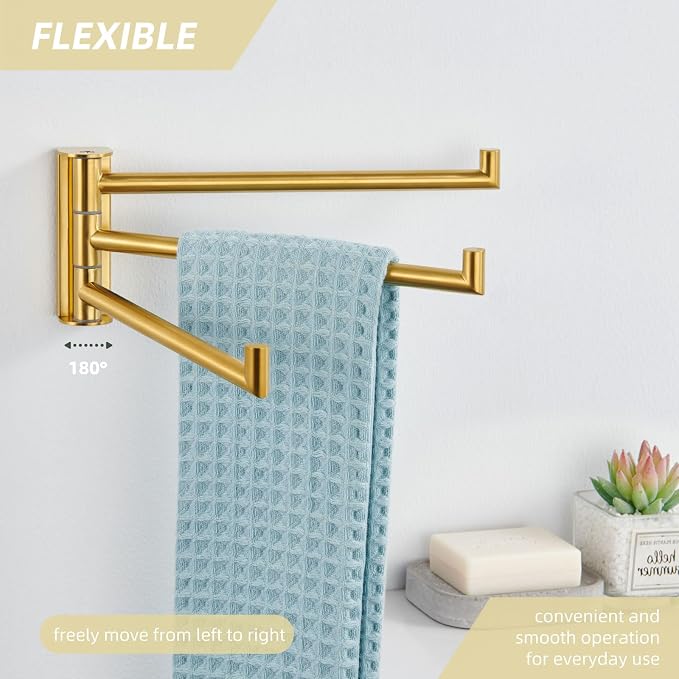 Angle Simple Hand Towel Holder for Bathroom, Swivel Bars, Brushed Dark Gold | Kitchen Towel Rack 9.84", SUS304 Stainless Steel, Foldable 3 Arms Hanger Space Saving