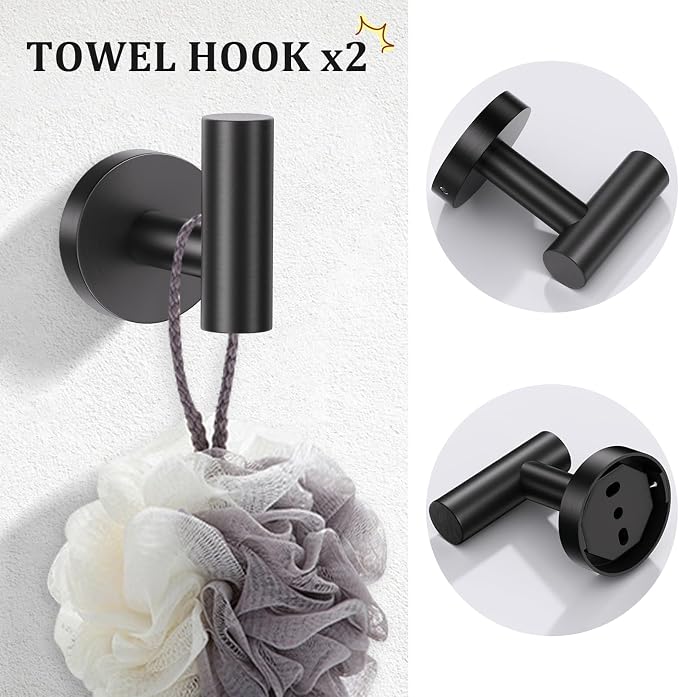 TURS Black 5 Piece Bathroom Towel Bar Set Bathroom Hardware Set, 23.6 inch Bathroom Accessories Kit Set, SUS304 Stainless Steel Wall Mounted