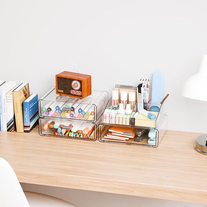 Yieach Clear Acrylic Makeup Organizers Countertop for Dresser,Desk,Bathroom Vanity,4 Tier Stackable Make up Holders and Makeup Cabinet,Tiered Cosmetic Storage and Make up Containers for Palette,Brush