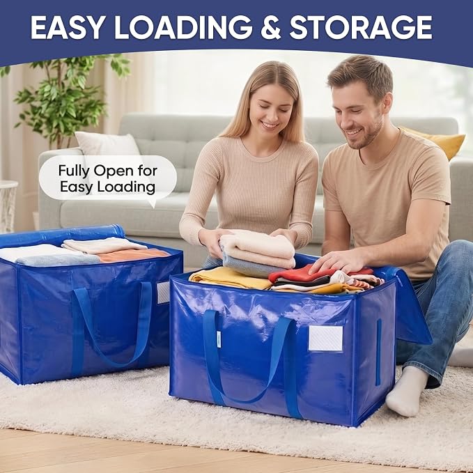 TICONN 12 Pack Extra Large Moving Bags Heavy Duty with Zippers & Carrying Handles, Durable Storage Bags Moving Boxes for Closet Organizers and Storage (12 Pack, Navy)