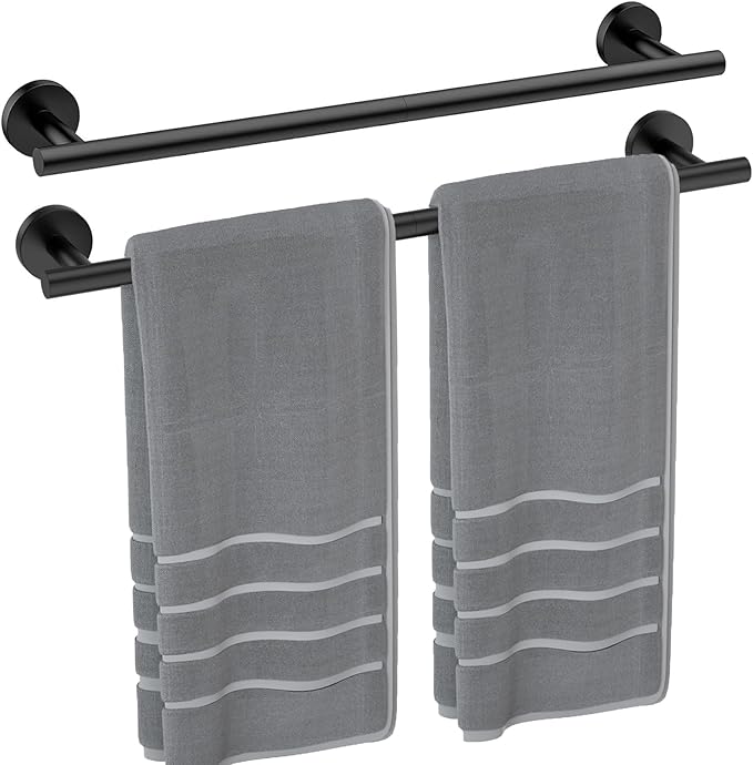 Luxbaro 2 Pack 24 Inch Matte Black Towel Bar, Thicken, Total Length 26-Inch | Towel Rack for Bathroom Wall, SUS304 Stainless Steel Towel Rod, Modern Home Decor