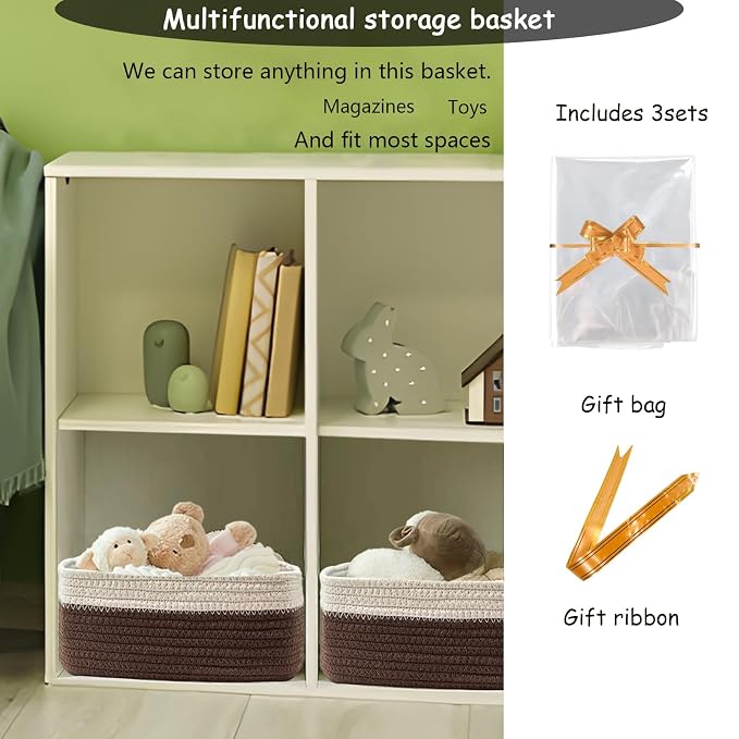 COMFY-HOMI 13" x 8.5" x 5.1" Storage Baskets for Organizing | Cotton Rope Woven Basket | Toy Storage Bin Box | Basket for Shelves, Closet Organizer Bin, Decorative Closet Shelf, 1 Pack