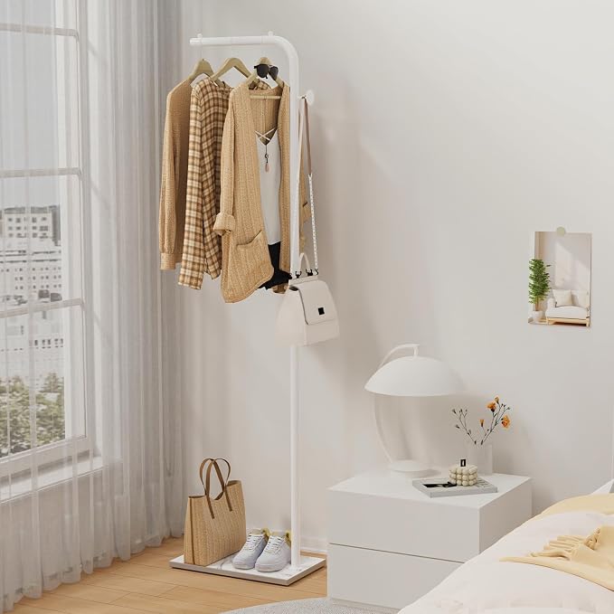OUTBROS Freestanding Coat Rack, Garment Racks with Hook, 70.8“hign, White | Portable Modern Hanger, Sturdy Metal Clothing Rack, Used in Bedroom, Entrance and Living Room