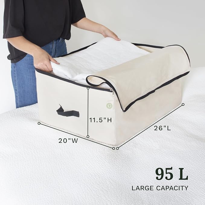 Comforter Storage Bags with Zipper - Sturdy 100% Cotton Canvas Quilt Storage Bags with Zipper - Extra Large with Handles to Conveniently Store Pillows, Blankets, Sheets, and Bedding (3 Bags)