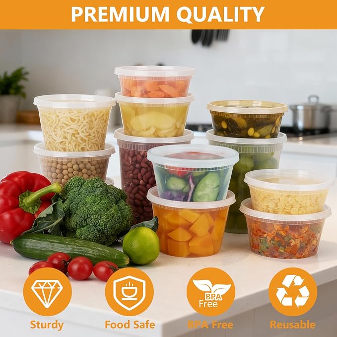 108 Sets (216-Piece) Deli Containers with Lids,16oz X 108 Set Each, Leak-Proof & BPA Free Airtight Takeout Plastic Food Storage Containers for Soup, Meal Prep, Microwave/Freezer Safe