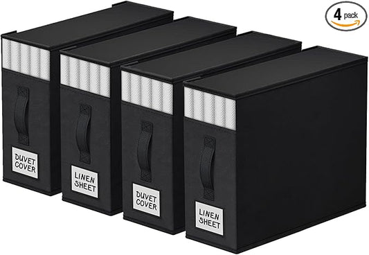 StorageTastic Bed Sheet Closet Organizers and Storage Under Bed Storage | Foldable Storage Containers with Window and Label,Storage and Organization for Bedding Sheets,Duvet Covers,Blankets,4 Pack